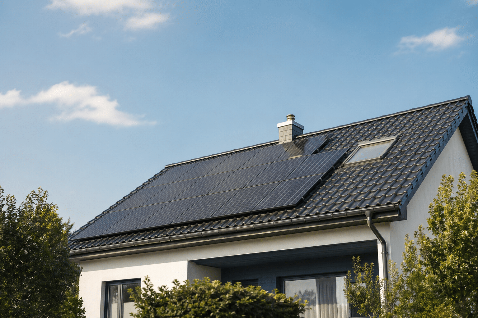 Panneaux solaires sur toit de maison moderne