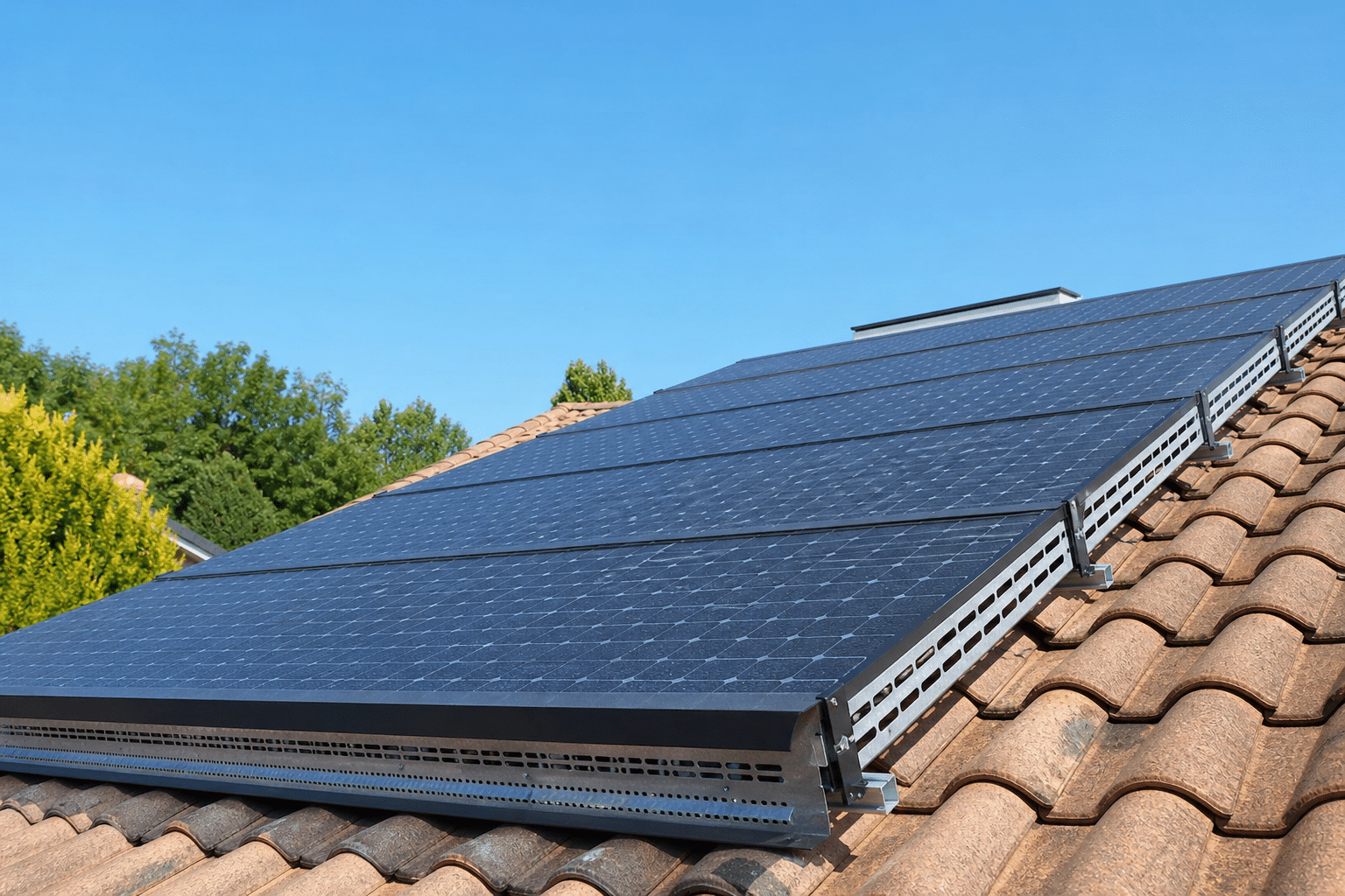 Panneaux solaires sur toit en tuiles