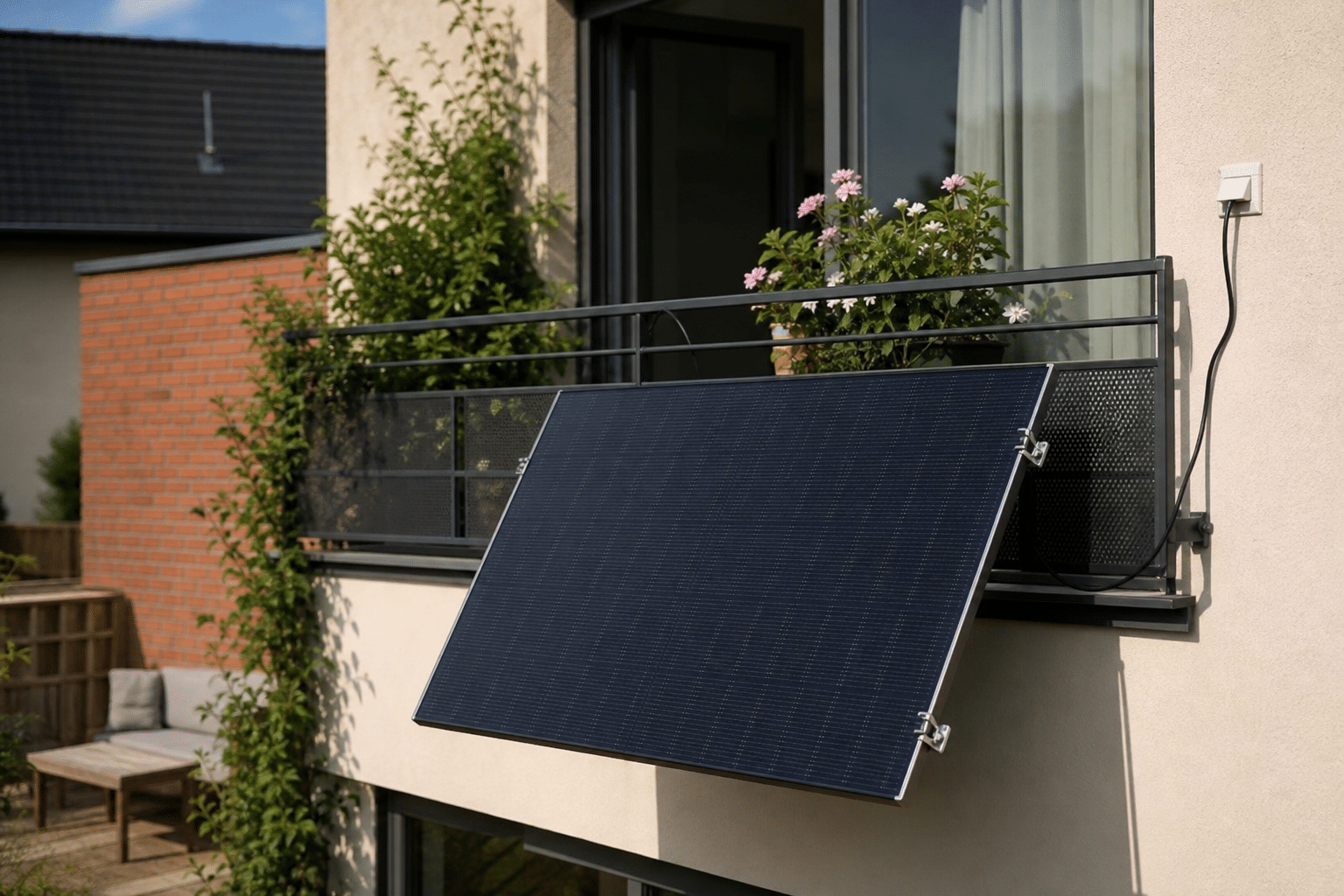 panneau solaire fixé au garde-corps d'un balcon