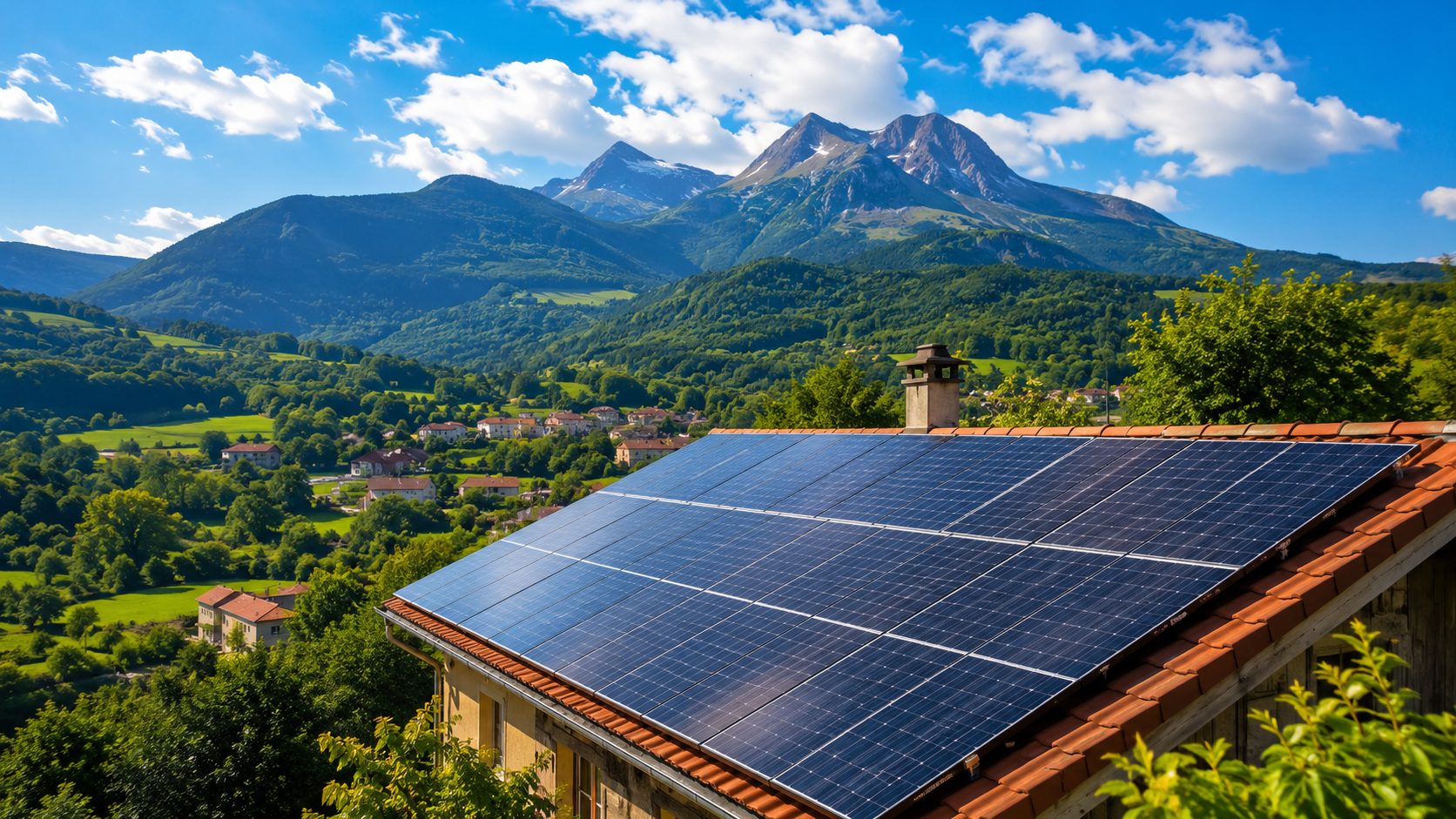 Des panneaux solaires posés sur une maison en région Rhône-Alpes