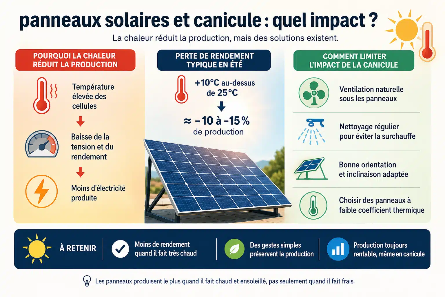 Panneaux solaires sur une toiture en plein soleil pendant une canicule